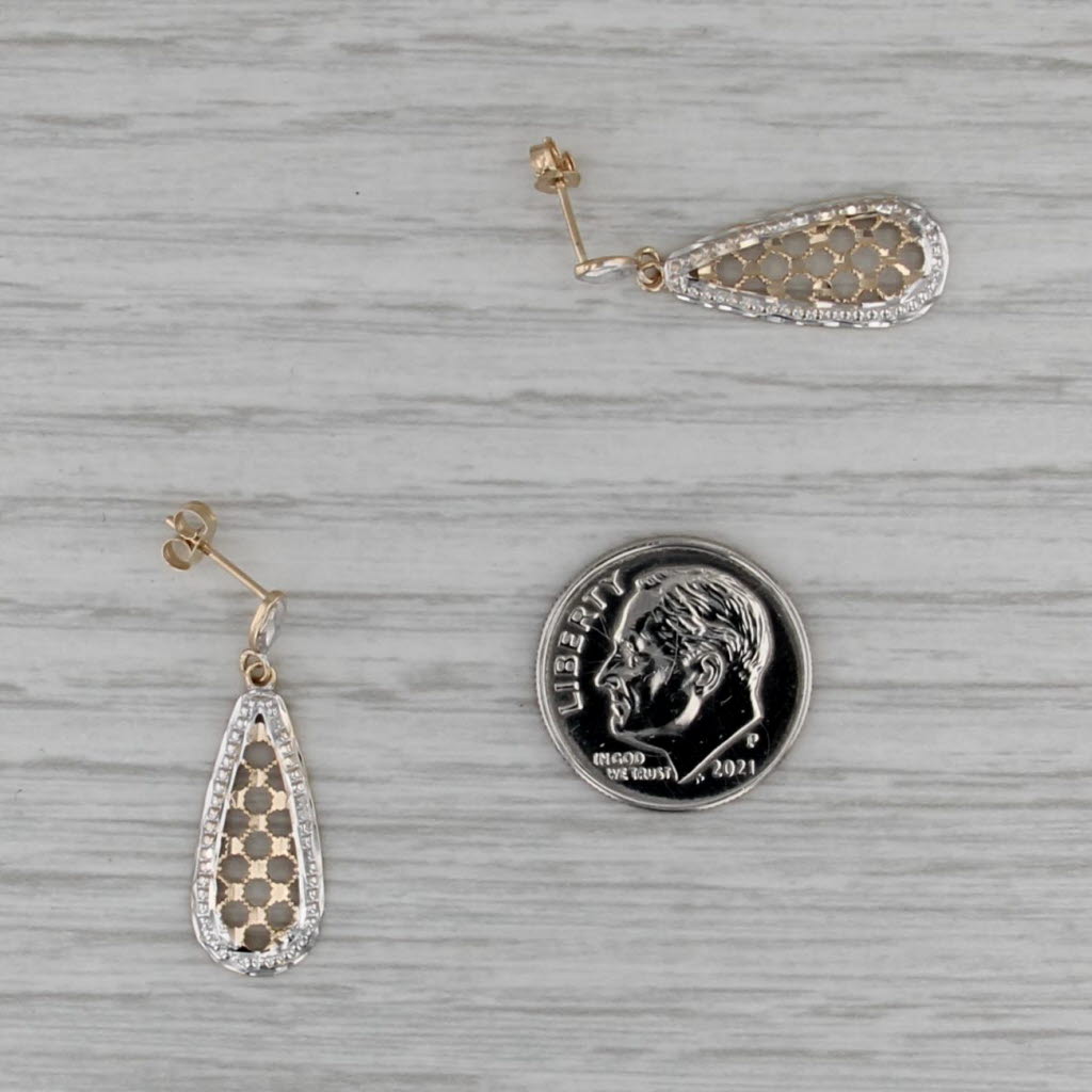 Lattice Work Teardrop Dangle Earrings 14k White Yellow Gold Drops