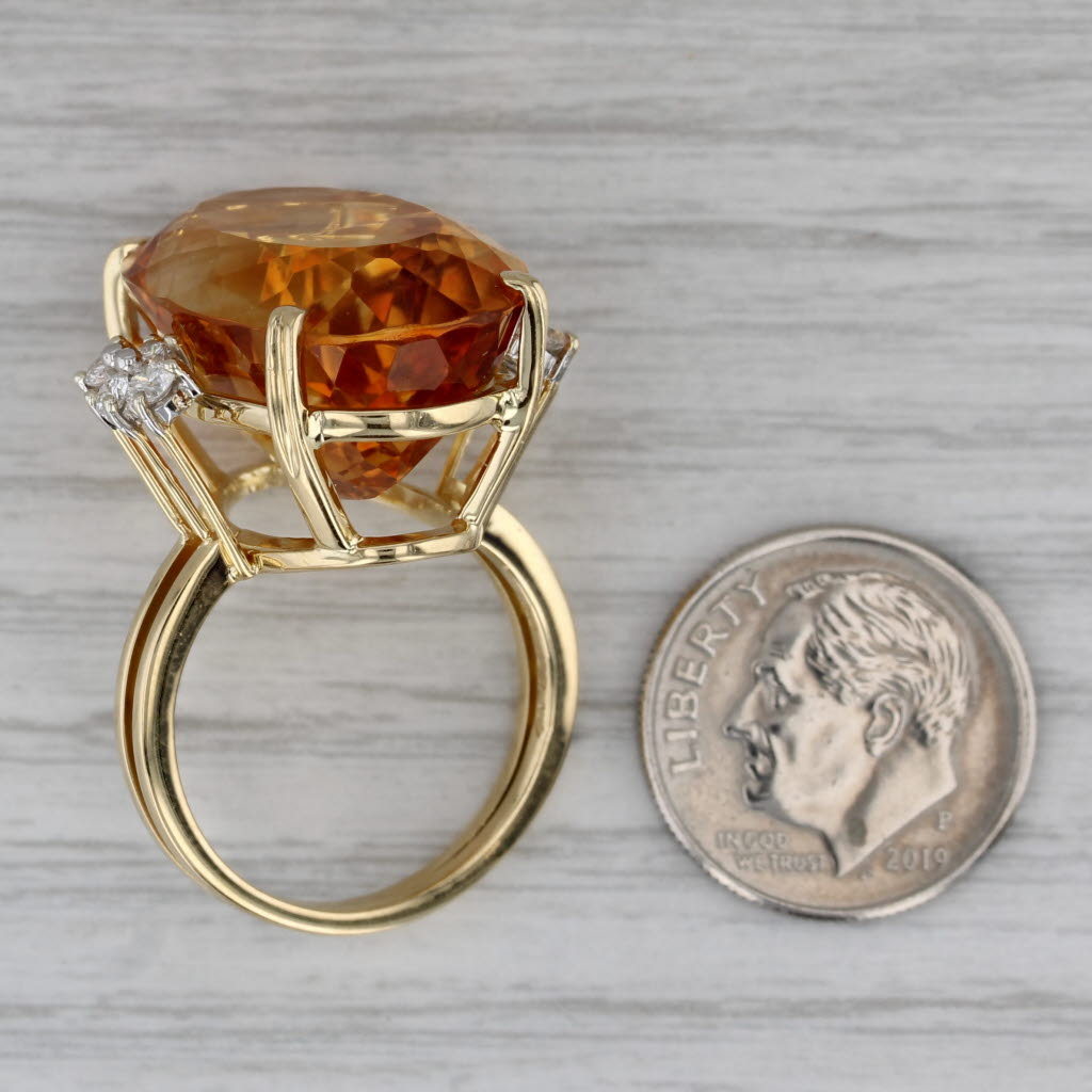 Dark Gray 25.36ctw Oval Citrine Diamond Ring 18k Gold 950 Platinum Size 7.25 Cocktail