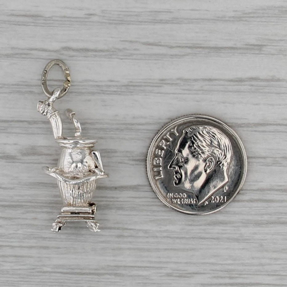 Vintage Old Timey Heater Stove Charm Sterling Silver 3D Pendant
