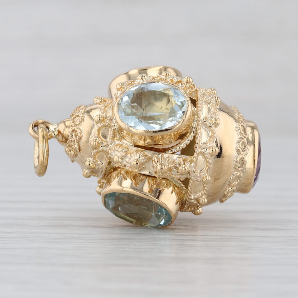 8.84ctw Etrustcan Style Gemstone Fob Charm Pendant 18k Gold Amethyst Aquamarine