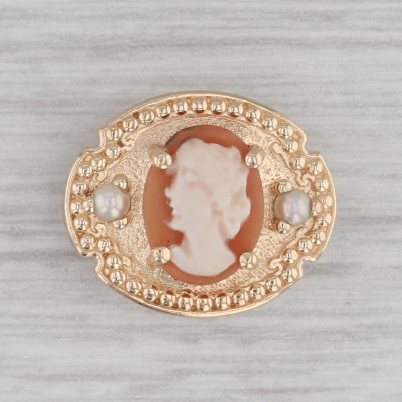 Vintage Richard Glatter Cameo Slide Bracelet Charm 14k Yellow Gold Carved Shell