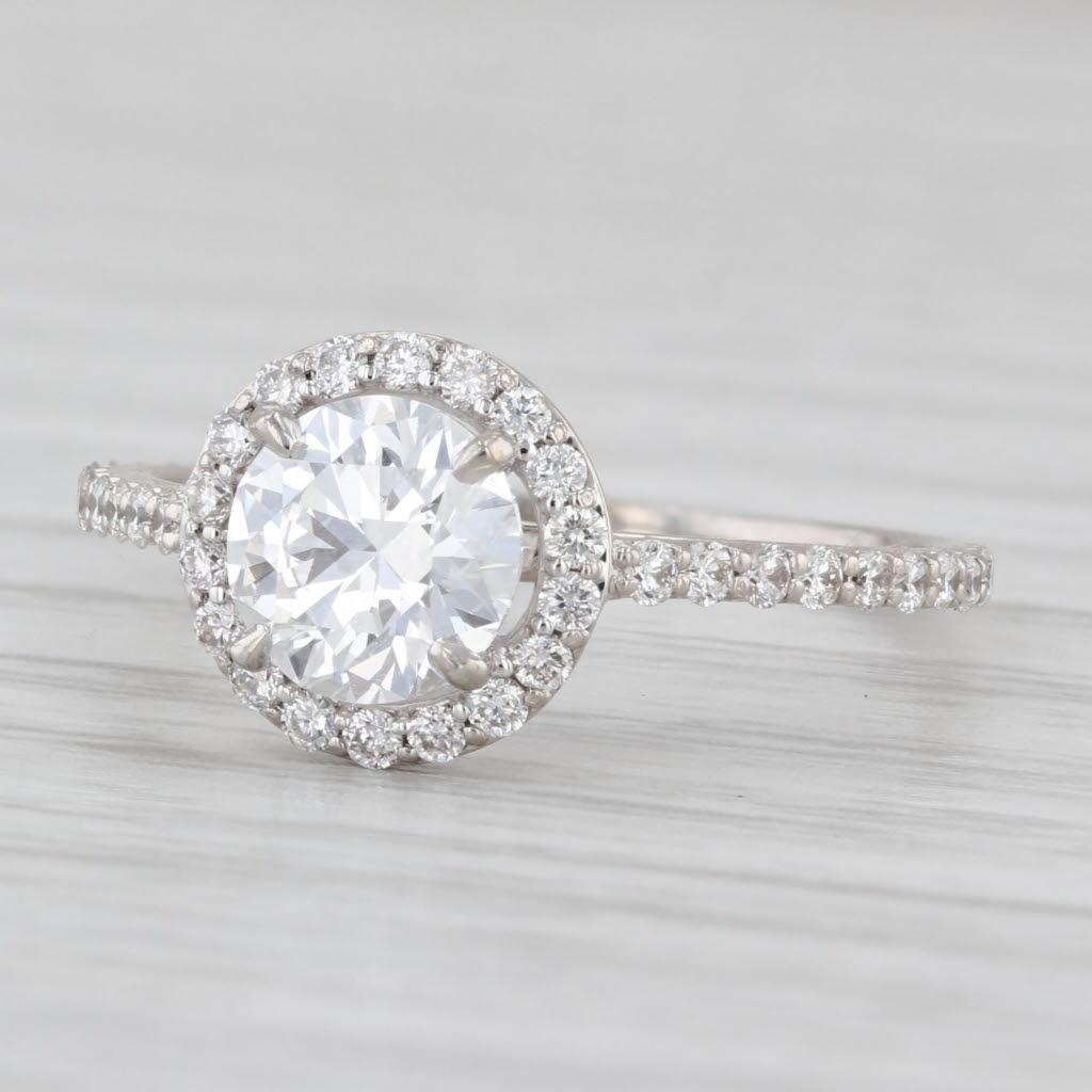 1.39ctw Lab Grown Diamond Halo Engagement Ring 14k White Gold Size 6 IGI