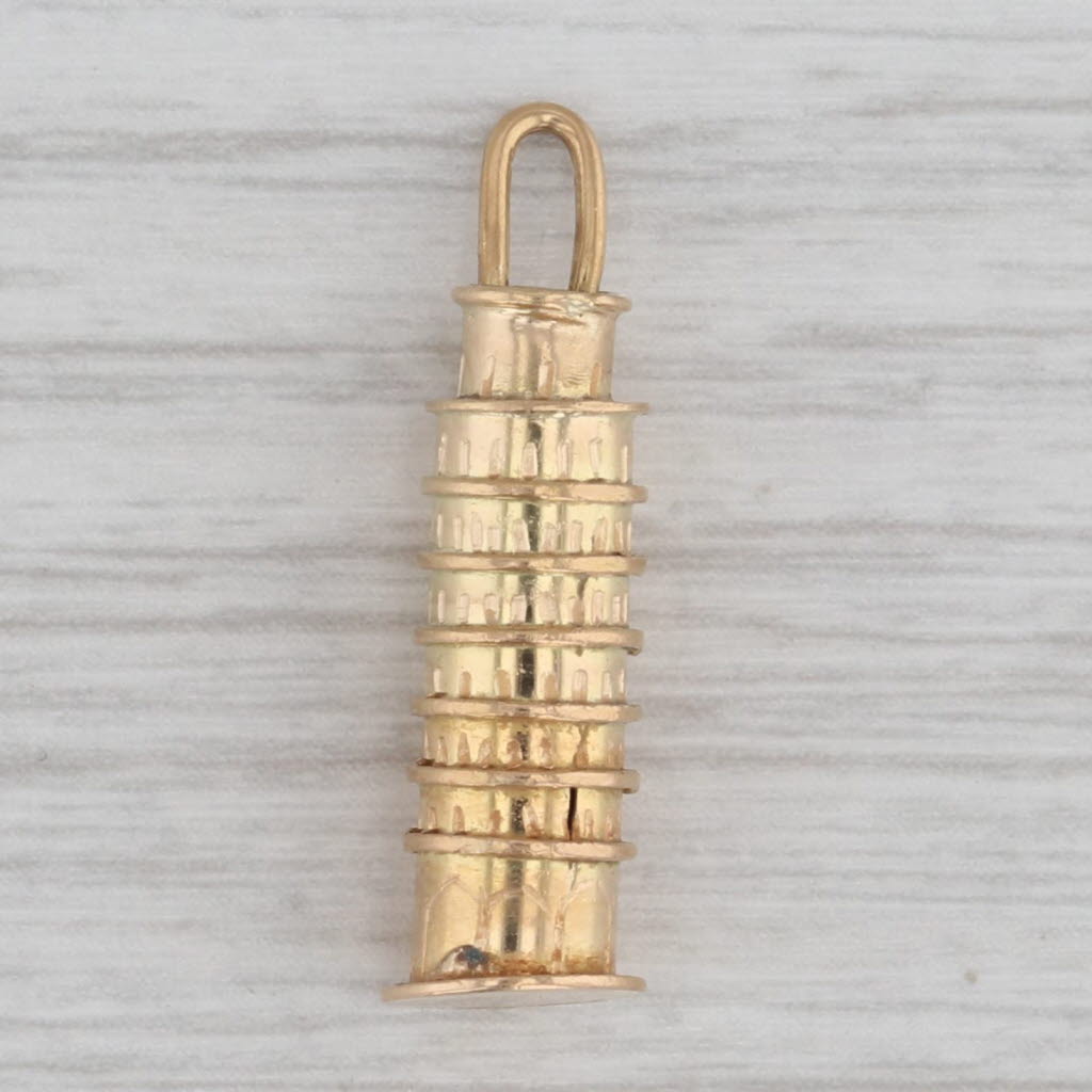 Gray Vintage Leaning Tower of Pisa Charm 18k Yellow Gold Italy Souvenir Pendant