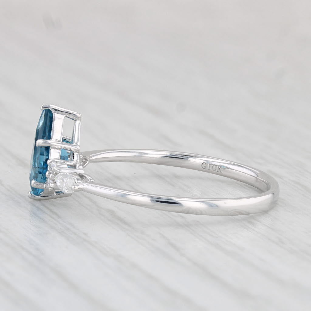 Light Gray Blue Topaz Moissanite Ring 10k White Gold Size 10.25