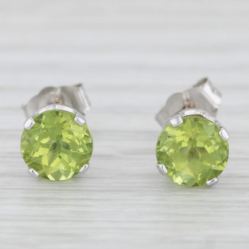 Light Gray 2ctw Peridot Solitaire Stud Earrings 14k White Gold August Birthstone