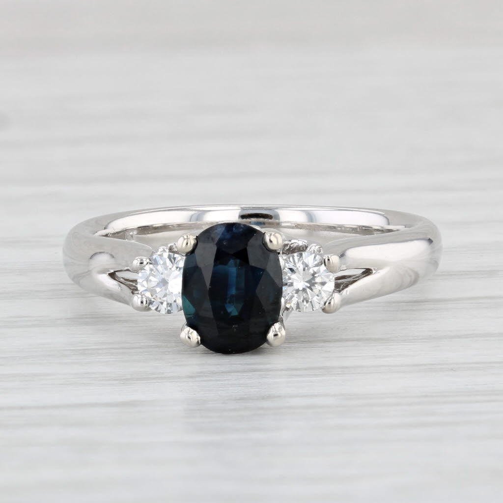 Light Gray 1.20ctw Oval Blue Sapphire Diamond Ring 14k White Gold Size 6.5 Engagement