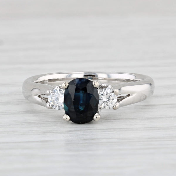 1.20ctw Oval Blue Sapphire Diamond Ring 14k White Gold Size 6.5 Engagement