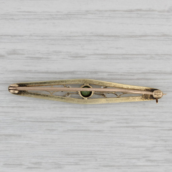 Seed Pearl Peridot Bar Pin 14k 10k Yellow Gold Vintage Brooch