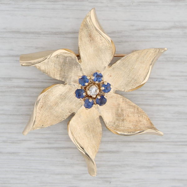 Gray 0.36ctw Lab Created Sapphire Diamond Flower Brooch 14k Gold Vintage Floral Pin