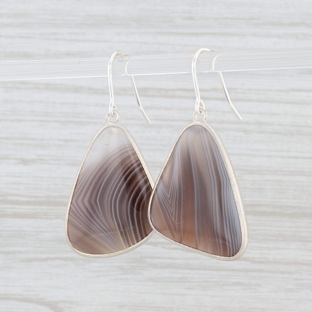 New Nina Wynn Marbled Agate Drop Earrings Sterling Silver Statement