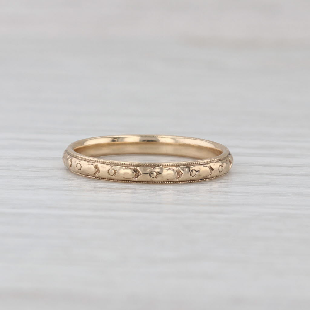 Etched Floral Pattern Band 14k Yellow Gold Size 7 Wedding Stackable Ring