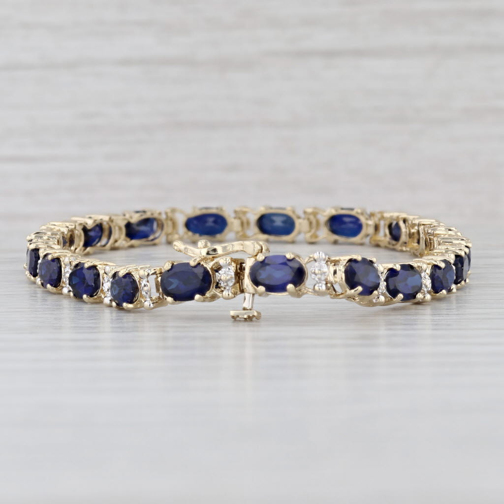 10.94ctw Lab Created Sapphire Diamond Tennis Bracelet 10k Yellow Gold 7" 4.6mm
