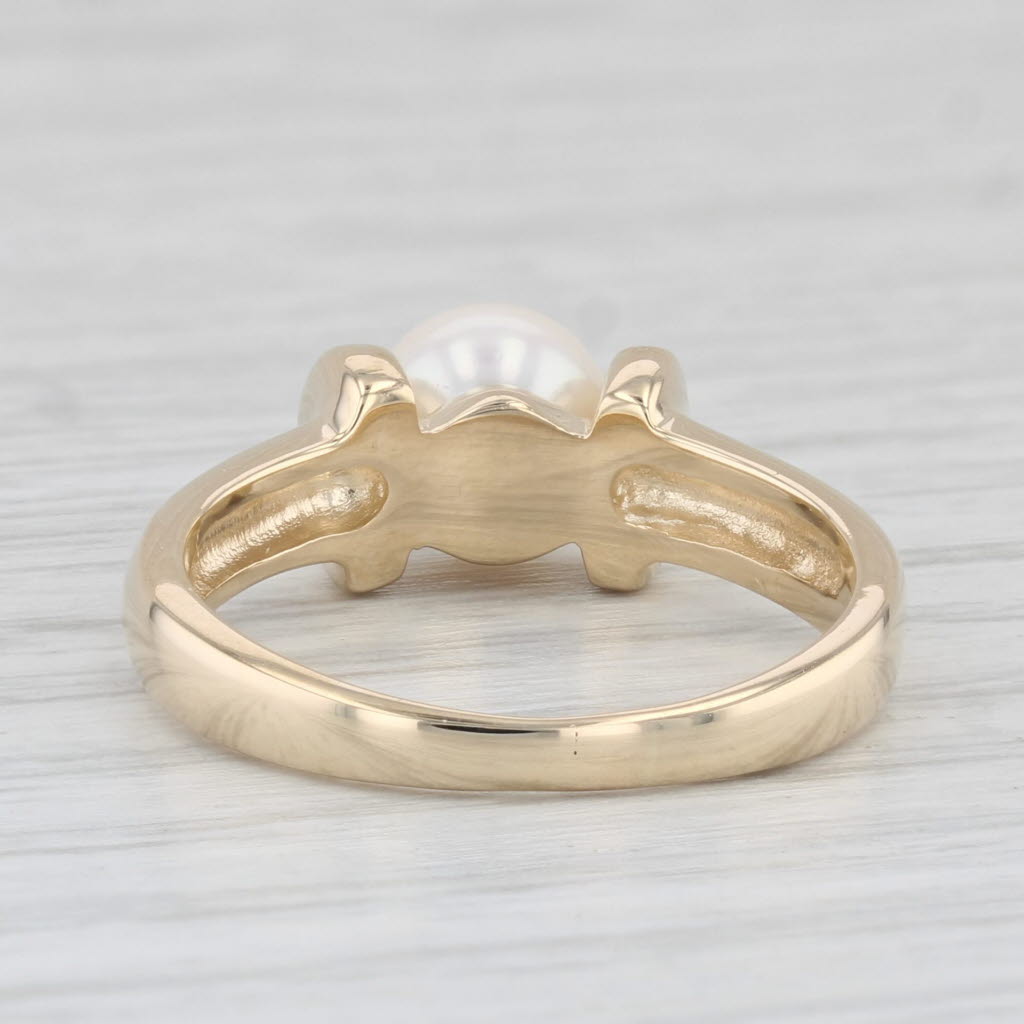 Light Gray Cultured Pearl Solitaire Ring 14k Yellow Gold Size 7.5