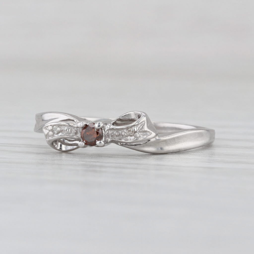 Orange Diamond Bow Ring 10k White Gold Size 8 Stackable