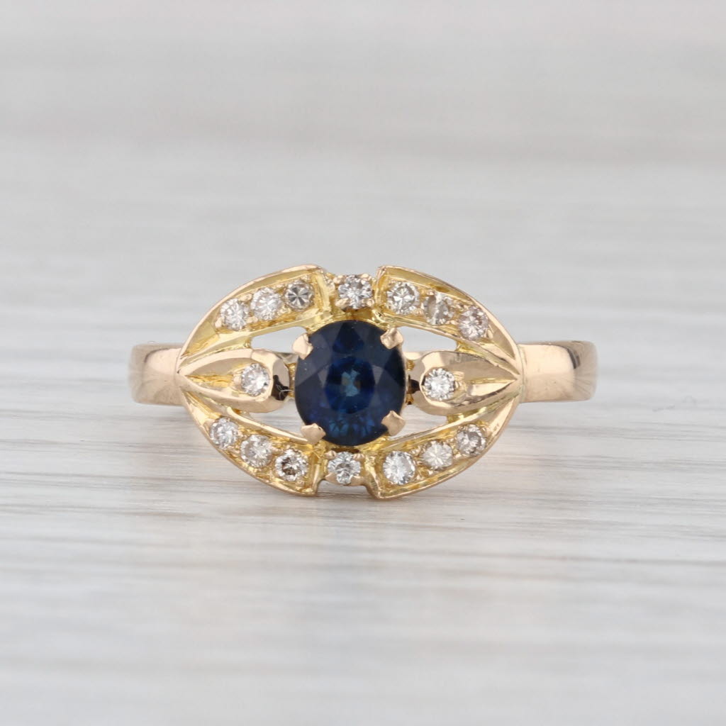 0.70ct Blue Sapphire Diamond Ring 18k Yellow Gold Size 6.5