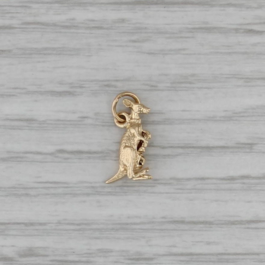 Small Kangaroo w/ Joey Charm 14k Yellow Gold Pendant