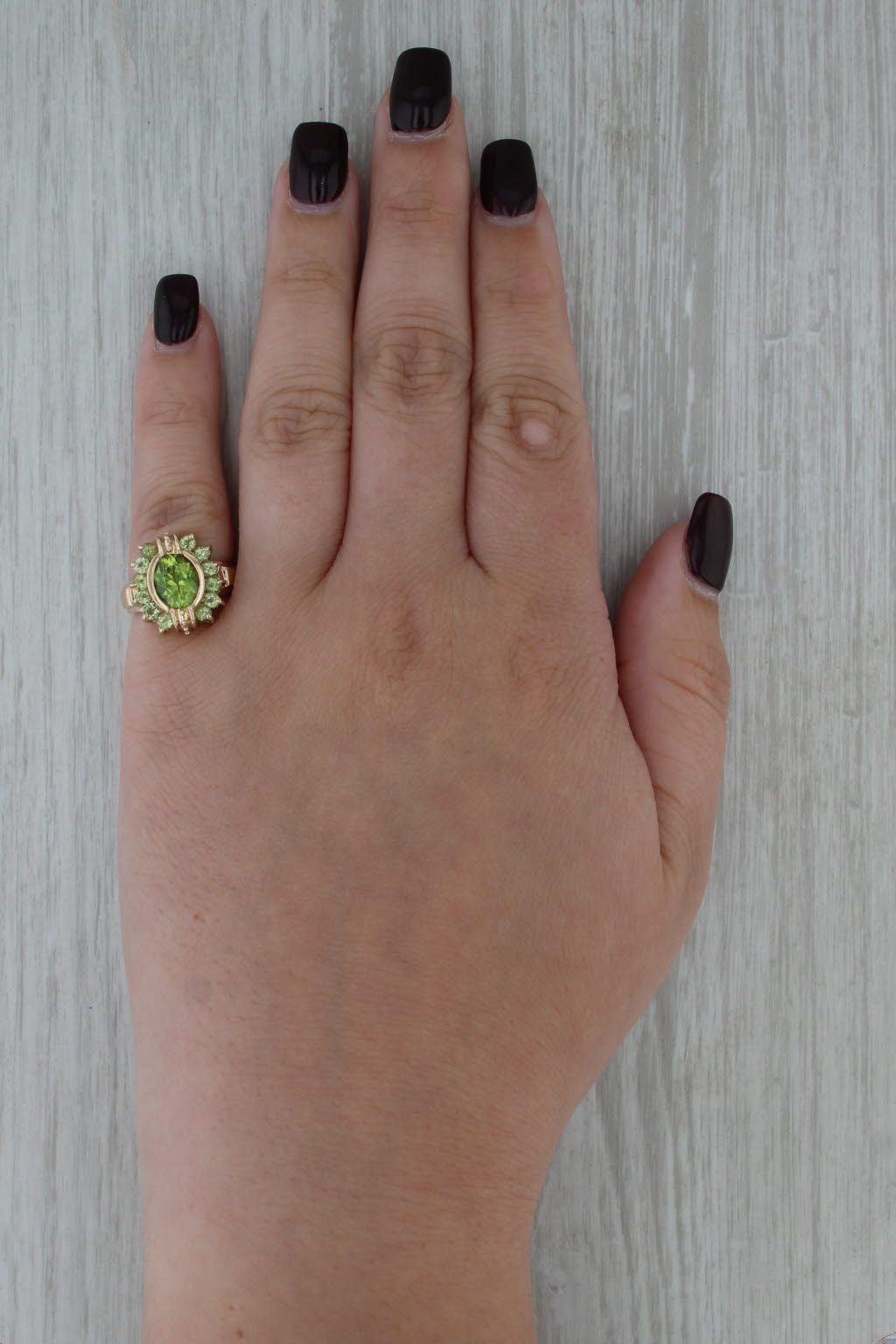 3.20ctw Peridot Halo Ring 14k Yellow Gold Size 5 Cocktail