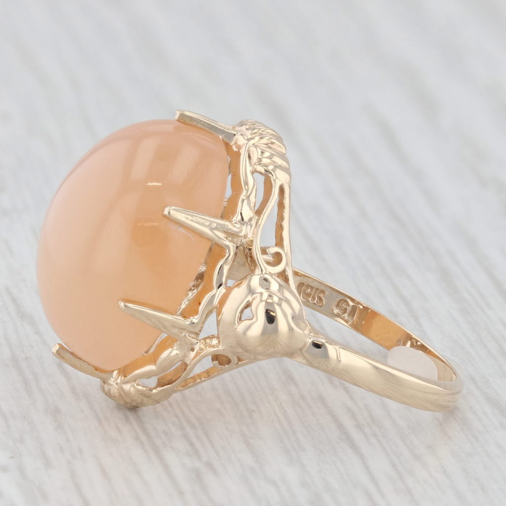 Light Gray Peachy Pink Cat's Eye Moonstone Oval Cabochon Solitaire Ring 10k Gold Sz 7