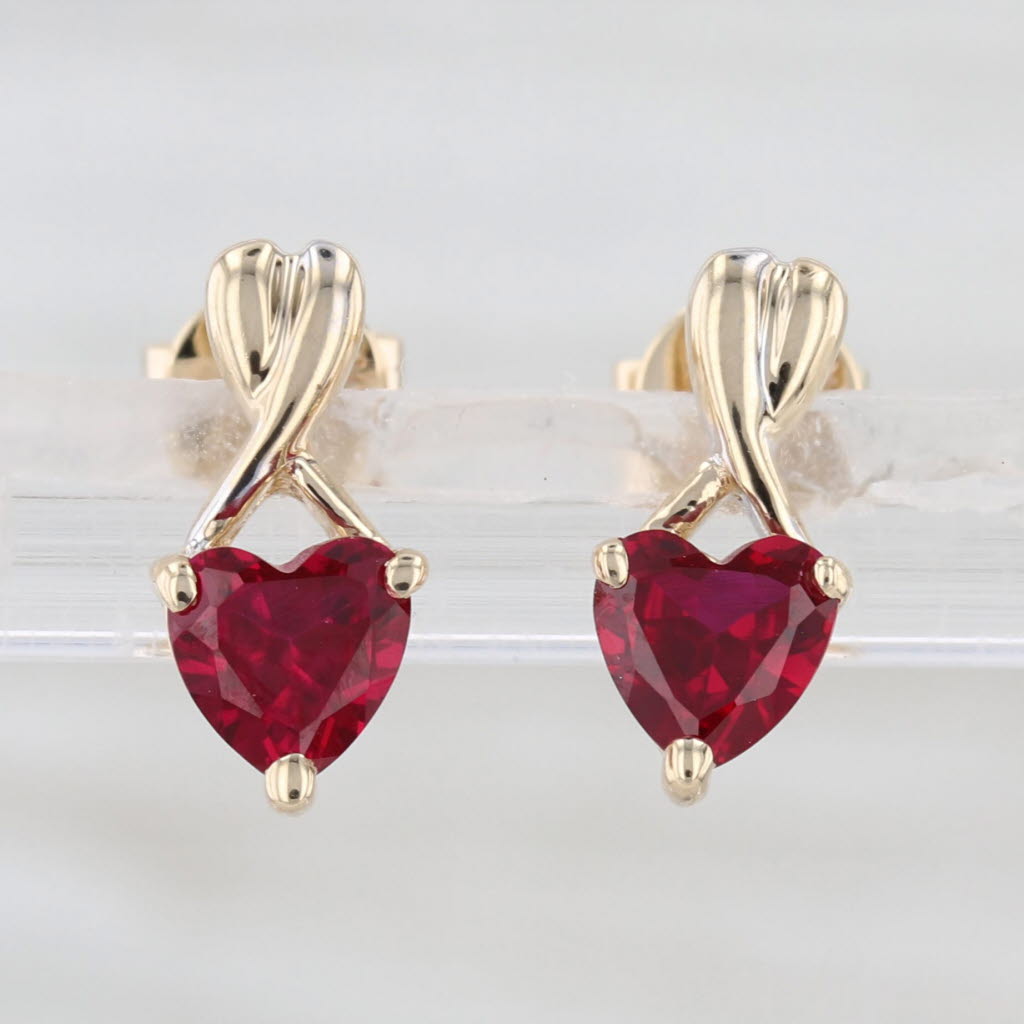 Lab Created Ruby Heart Stud Earrings 10k Yellow Gold Studs