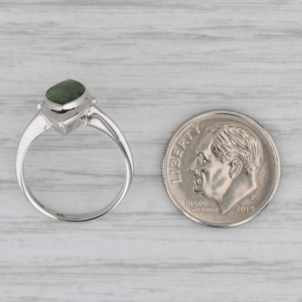 Gray Nephrite Jade Navette Cabochon Solitaire Ring 10k White Gold Size 4.5