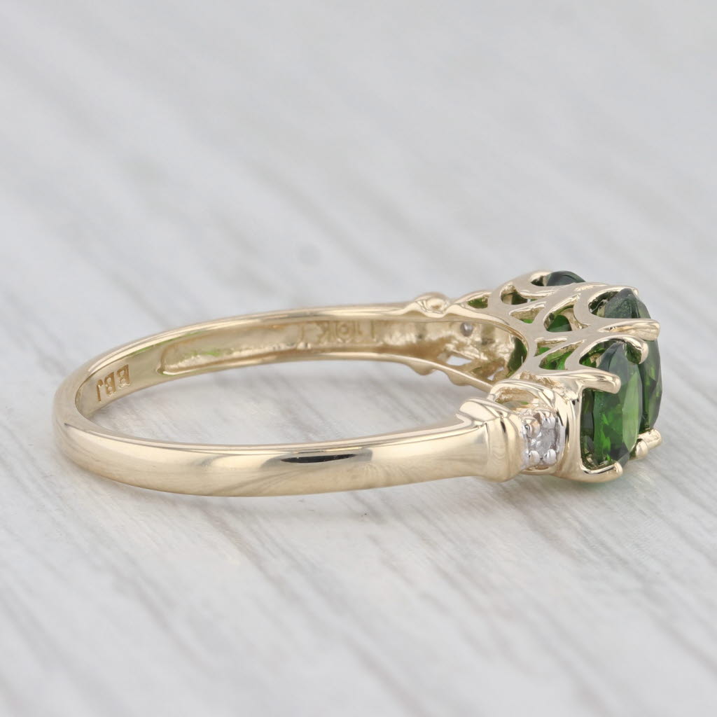 Light Gray 1.80ctw Green Chrome Diopside 3-Stone Ring 10k Yellow Gold Sz 7 Diamond Accents