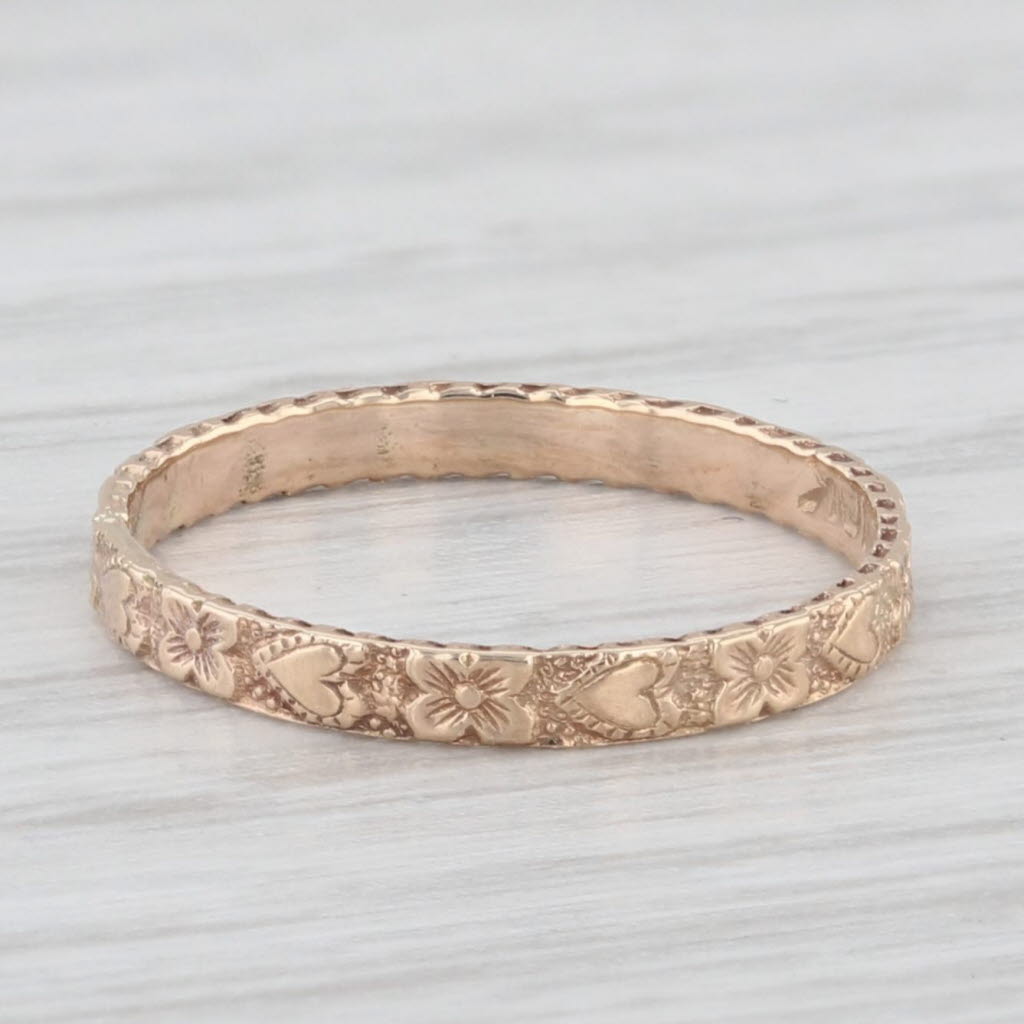 Light Gray Antique Floral Baby Ring 10K Yellow Gold Small Size 1.5 Band