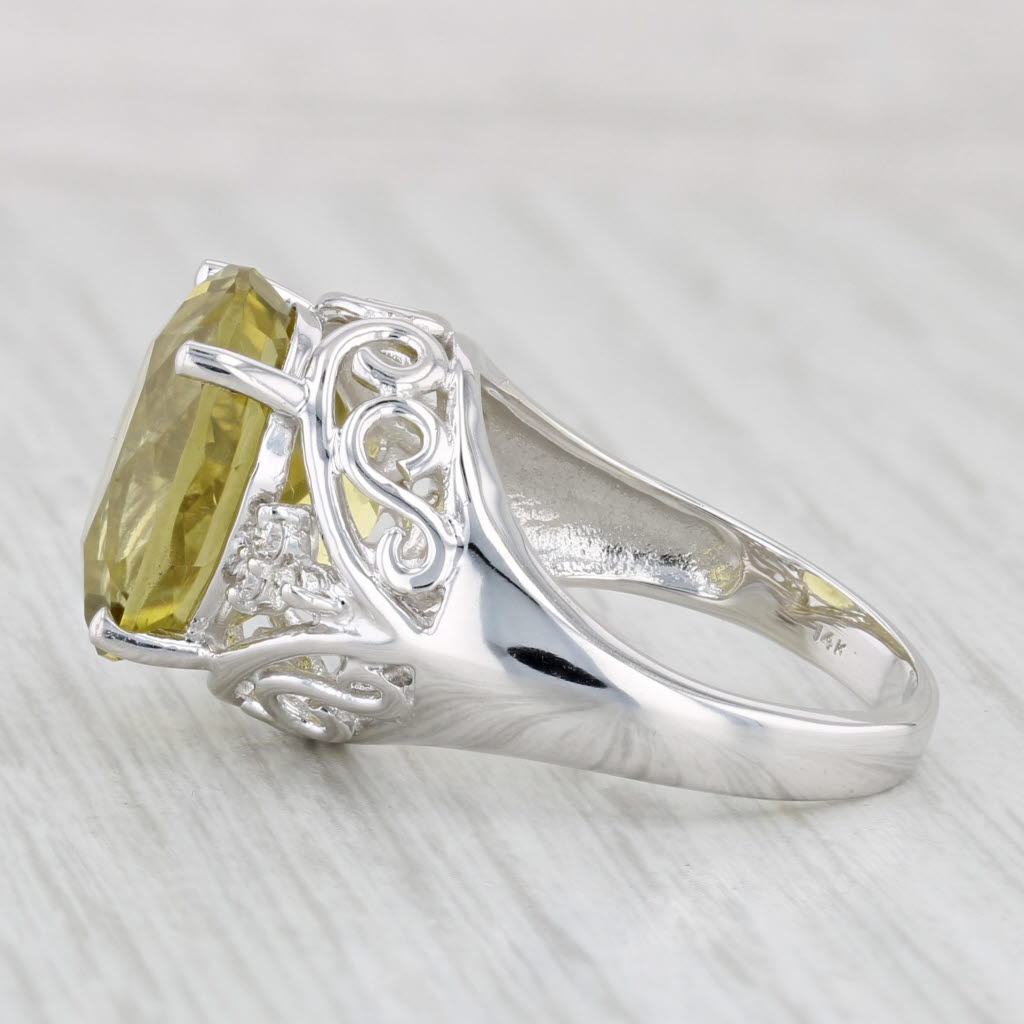 Light Gray 8.83ctw Lemon Quartz Diamond Ring 14k White Gold Size 7.25 Cocktail