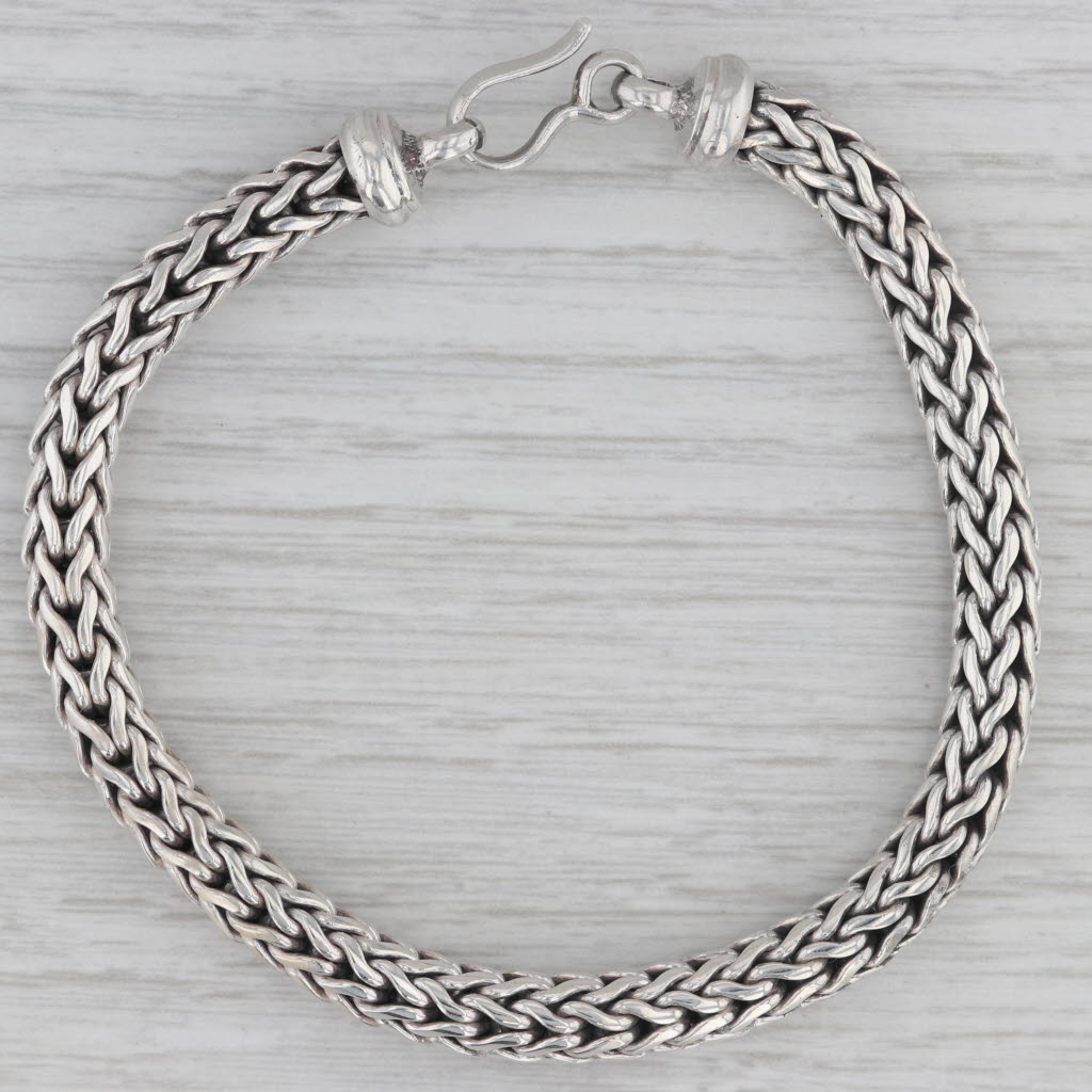 Gray Wheat Chain Bracelet Sterling Silver Ring & Hook Clasp 7.75" 6.5mm