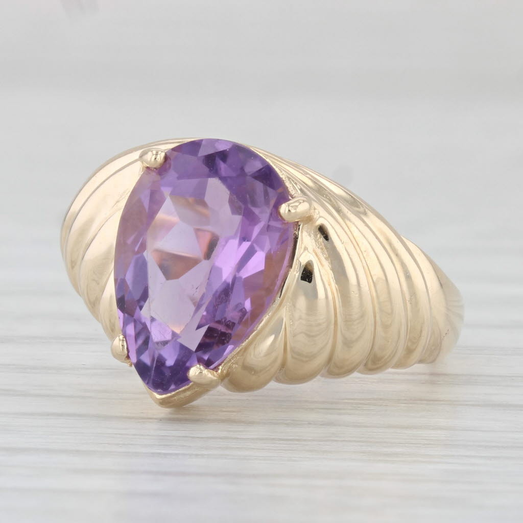 Light Gray 2.50ct Amethyst Pear Solitaire Ring 14k Yellow Gold Size 6 Scalloped Band