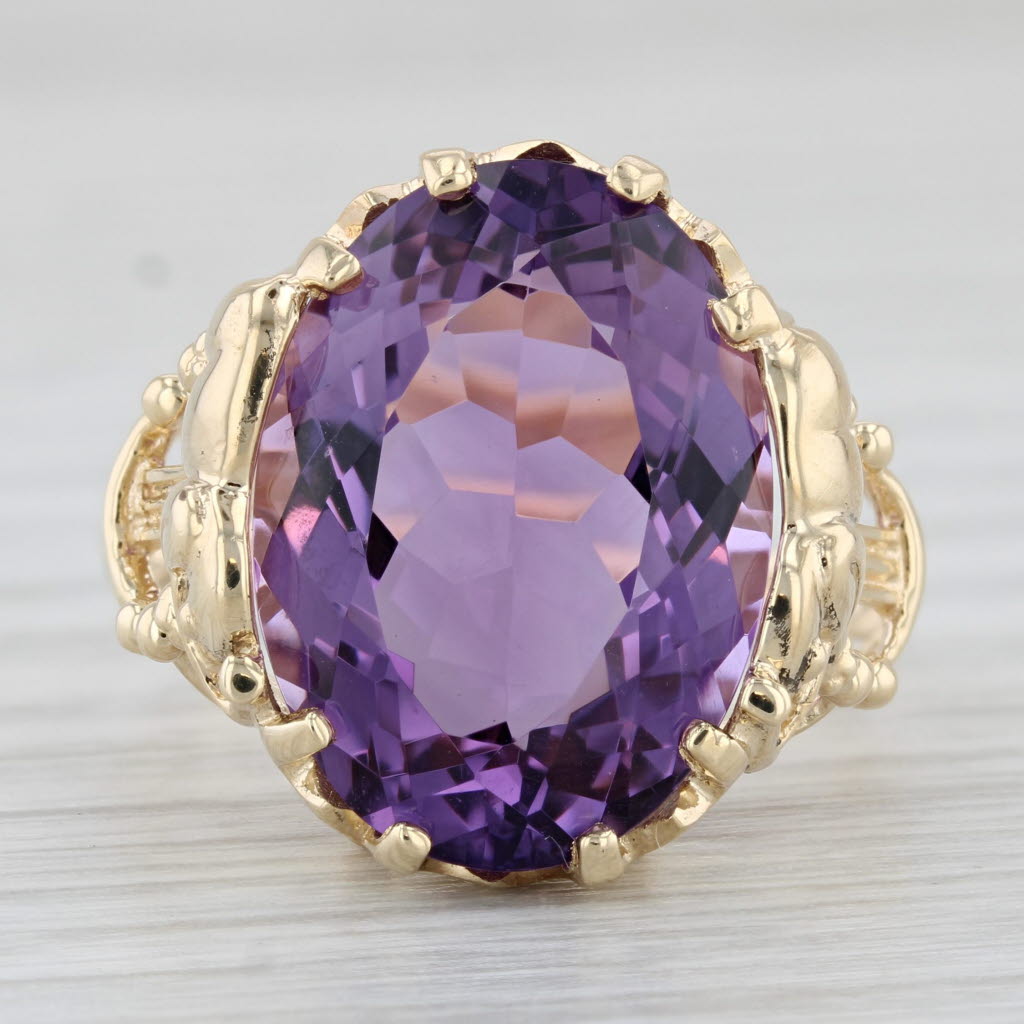 Gray 11.70ct Amethyst Oval Solitaire Ring 10k Yellow Gold Size 9.25 Cocktail