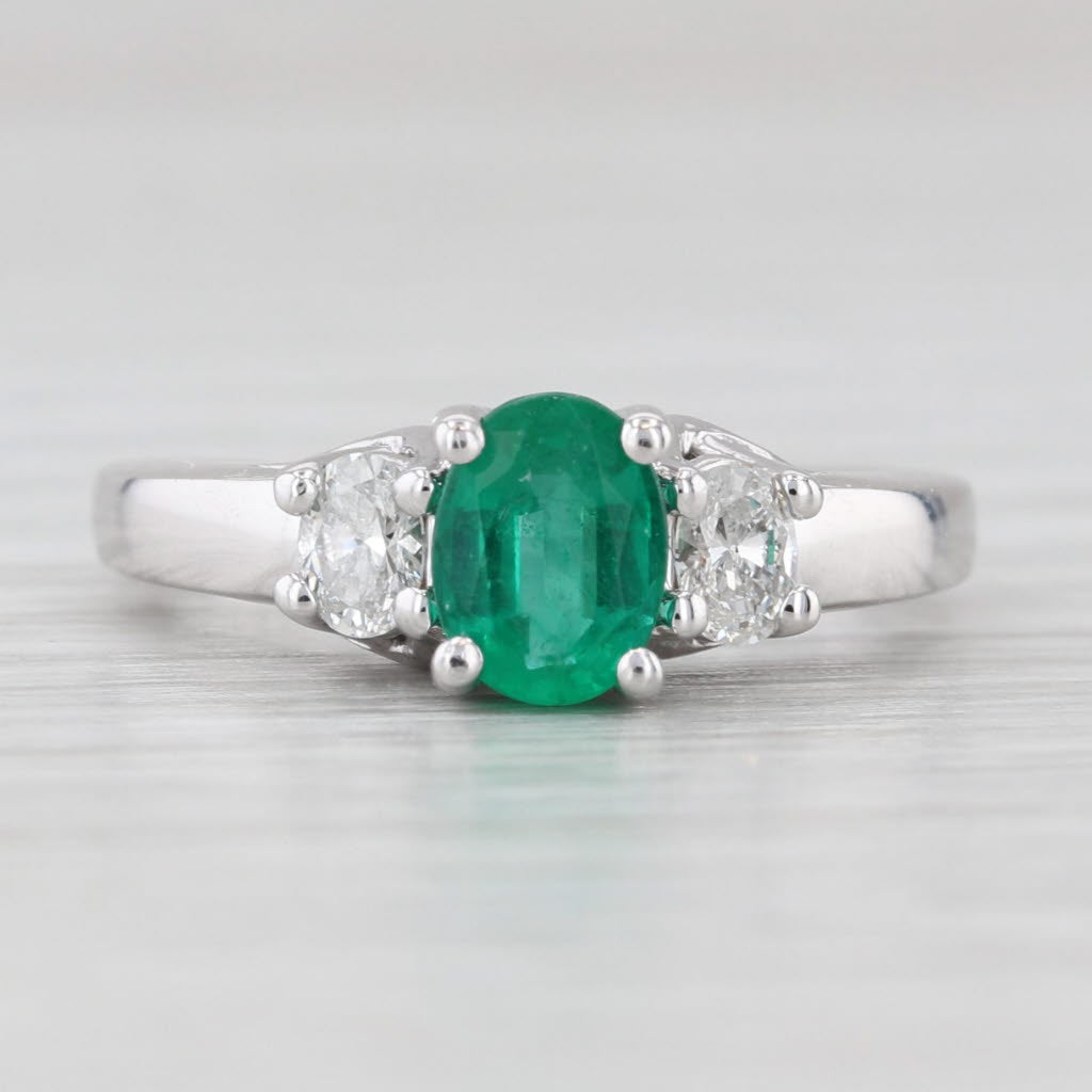 Light Gray 1.10ctw Oval Emerald Diamond Ring 14k White Gold Size 4.5