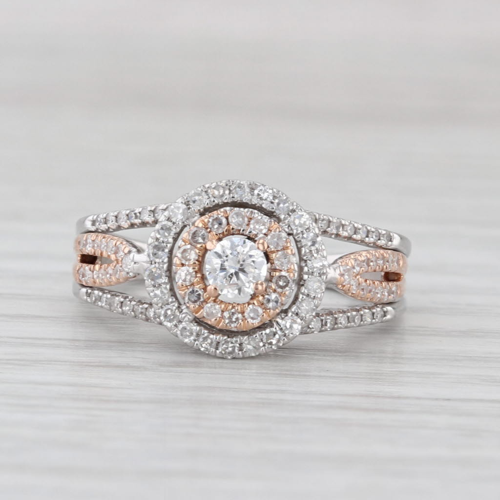0.58ctw Diamond Halo Engagement Ring 14k White Rose Gold Size 7 Cathedral