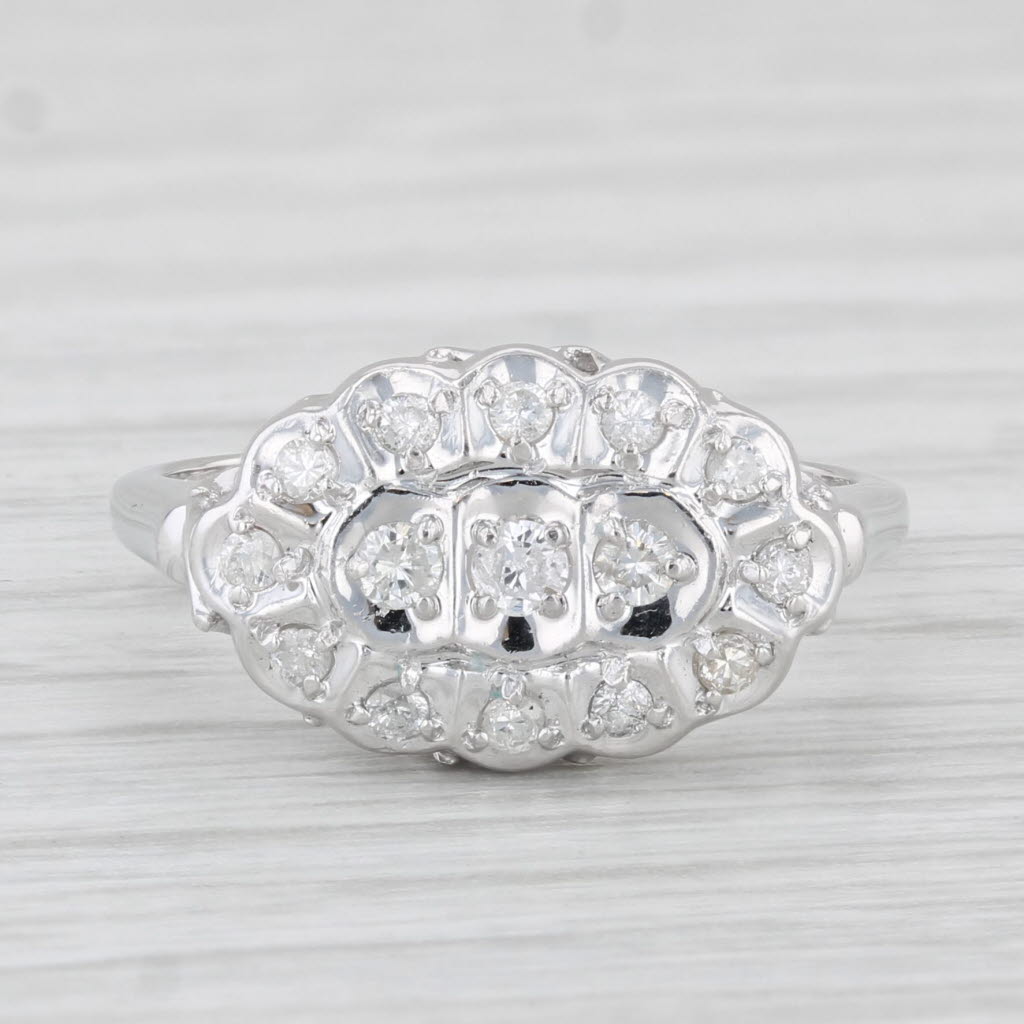 Light Gray Vintage 0.18ctw Diamond Princess Ring 14k White Gold Size 6