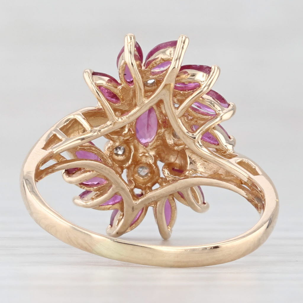 Light Gray 1.50ctw Ruby Diamond Cluster Cocktail Ring 14k Yellow Gold Size 7.75 Bypass