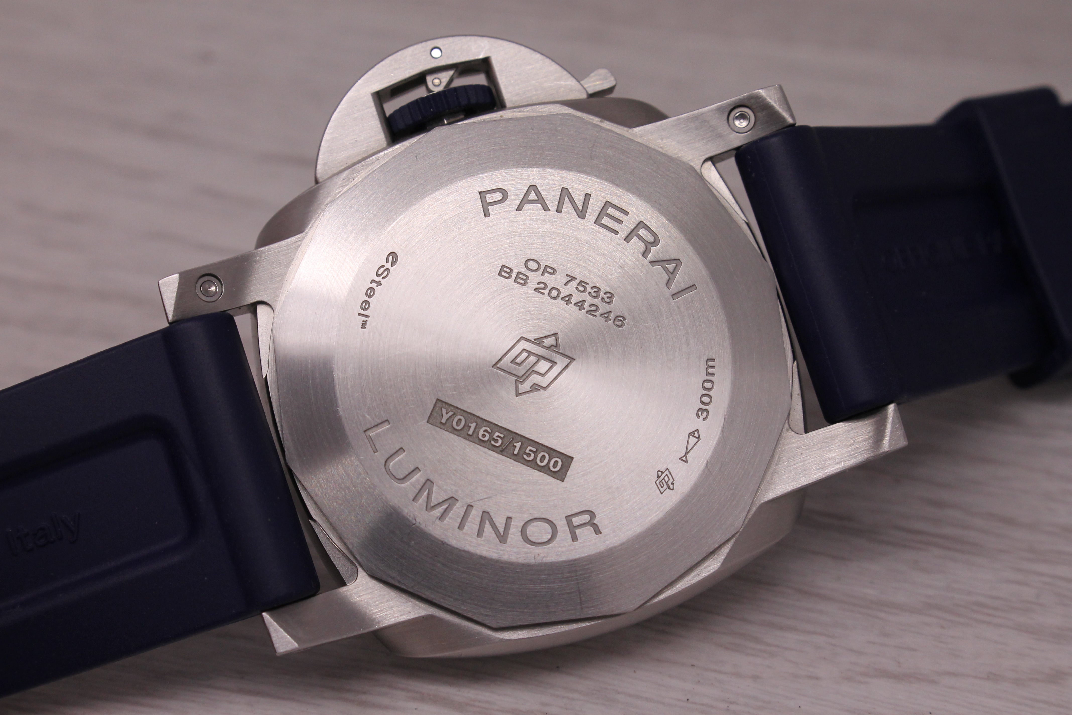 Slate Gray Panerai E-Steel Luminor Marina Blu Profundo Mens Steel Watch w/ Box PAM01157