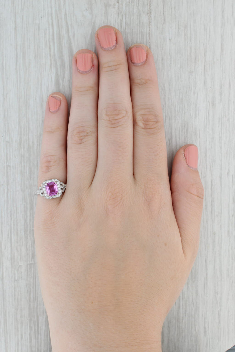 Gray New 2.26ctw Pink Sapphire Diamond Halo Ring 14k White Gold Size 7