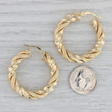 New Twist Textured Hoop Earrings 14k Yellow Gold Round Hoops Pierced Snap Top