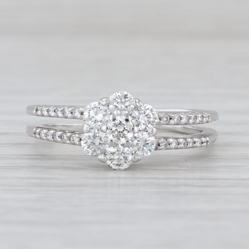 0.83ctw Diamond Flower Cluster Engagement Ring 14k White Gold Size 7.75