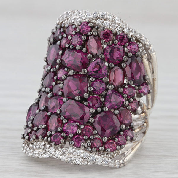 12 ctw Garnet Zircon Abstract Statement Sterling Cluster Ring Size 8