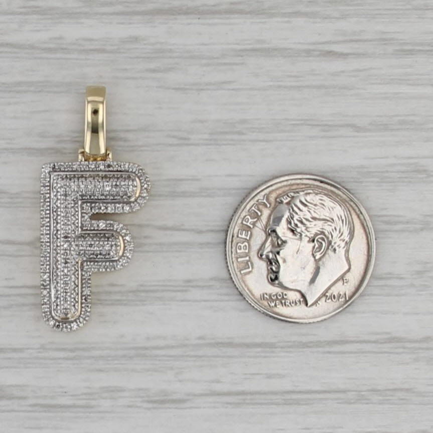 0.31ctw Diamond Pave Letter Initial F Pendant 10k Yellow White Gold
