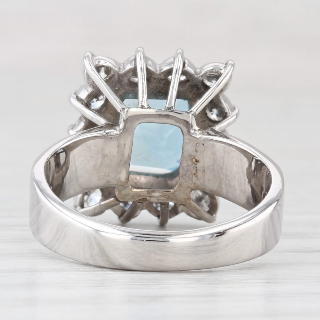 Light Gray 1.30ctw Aquamarine Diamond Halo Ring 18k White Gold Size 5.75 - 6