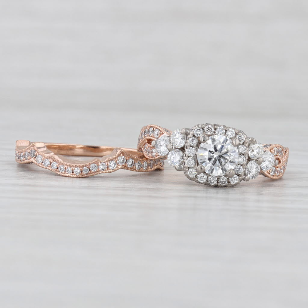 Light Gray Neil Lane 1.73ctw Diamond Halo Engagement Ring Wedding Band Bridal Set 14k Gold