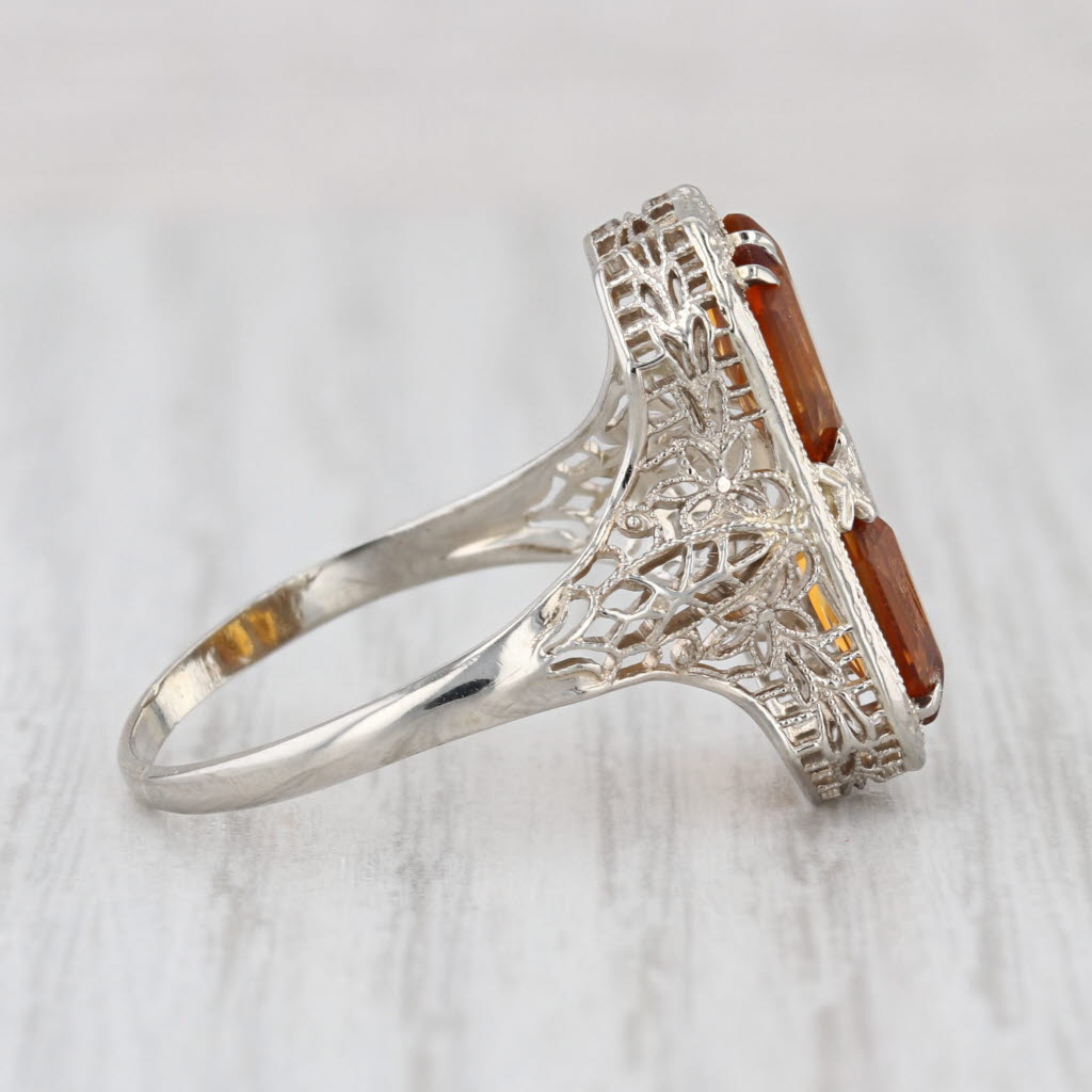 Vintage Art Deco 2.30ctw Citrine Diamond Filigree Ring 14k White Gold Size 10