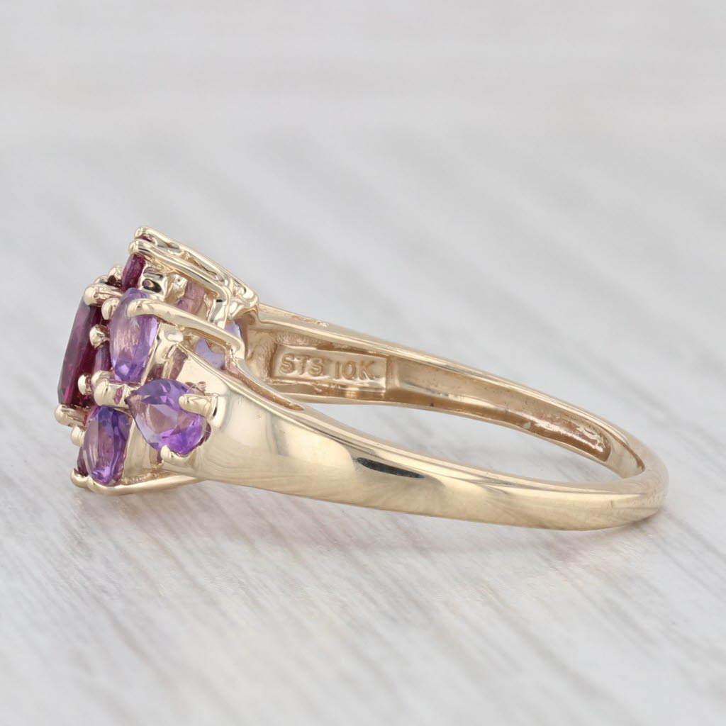 Light Gray 1.60ctw Amethyst Garnet Cluster Ring 10k Yellow Gold Size 8