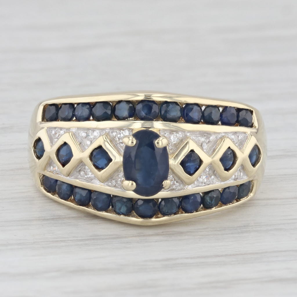 Light Gray 2.12ctw Blue Sapphire Diamond Ring 14k Yellow Gold Size 8 Diamond Accents