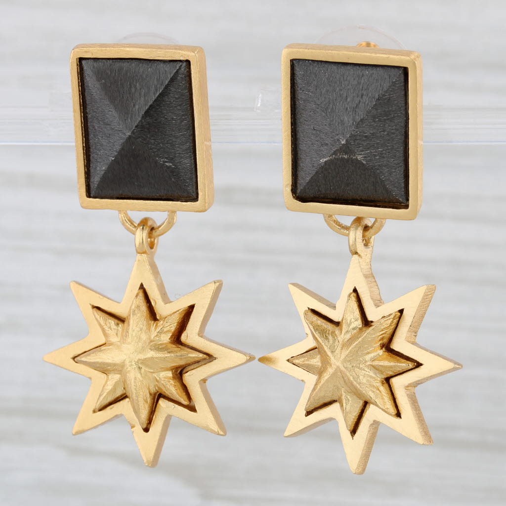 Light Gray New Stephnie Kantis Star Dangle Statement Earrings Brushed 24k Gold Plated