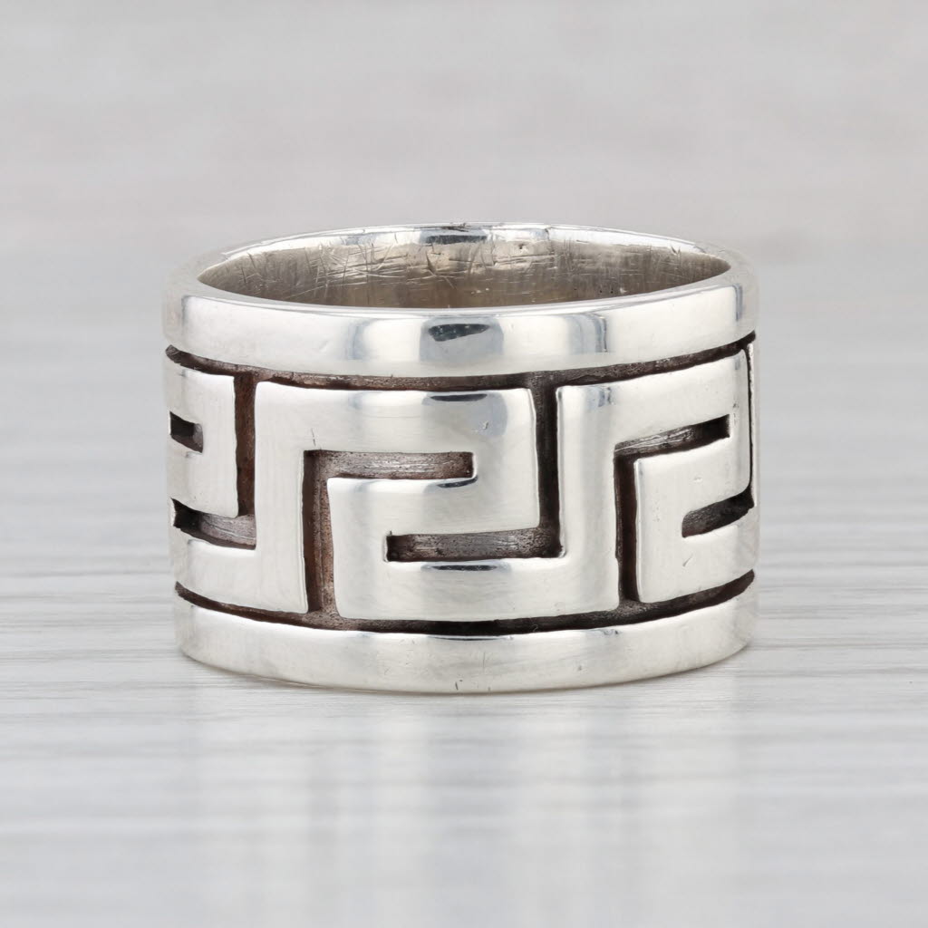 Greek Key Pattern Ring Sterling Silver Size 11 Wide Band