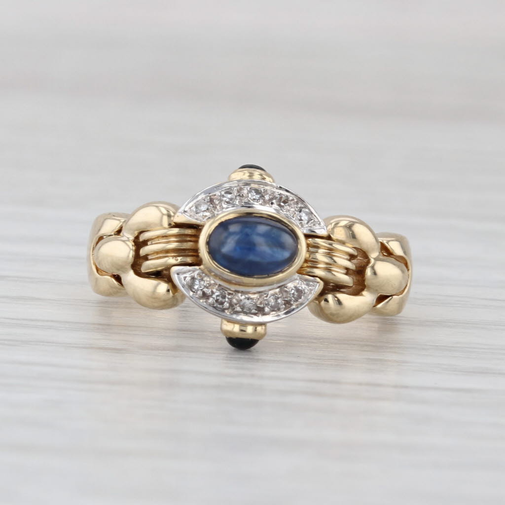 Blue Sapphire Diamond Ring 14k Yellow Gold Size 6.5 Flexible Top