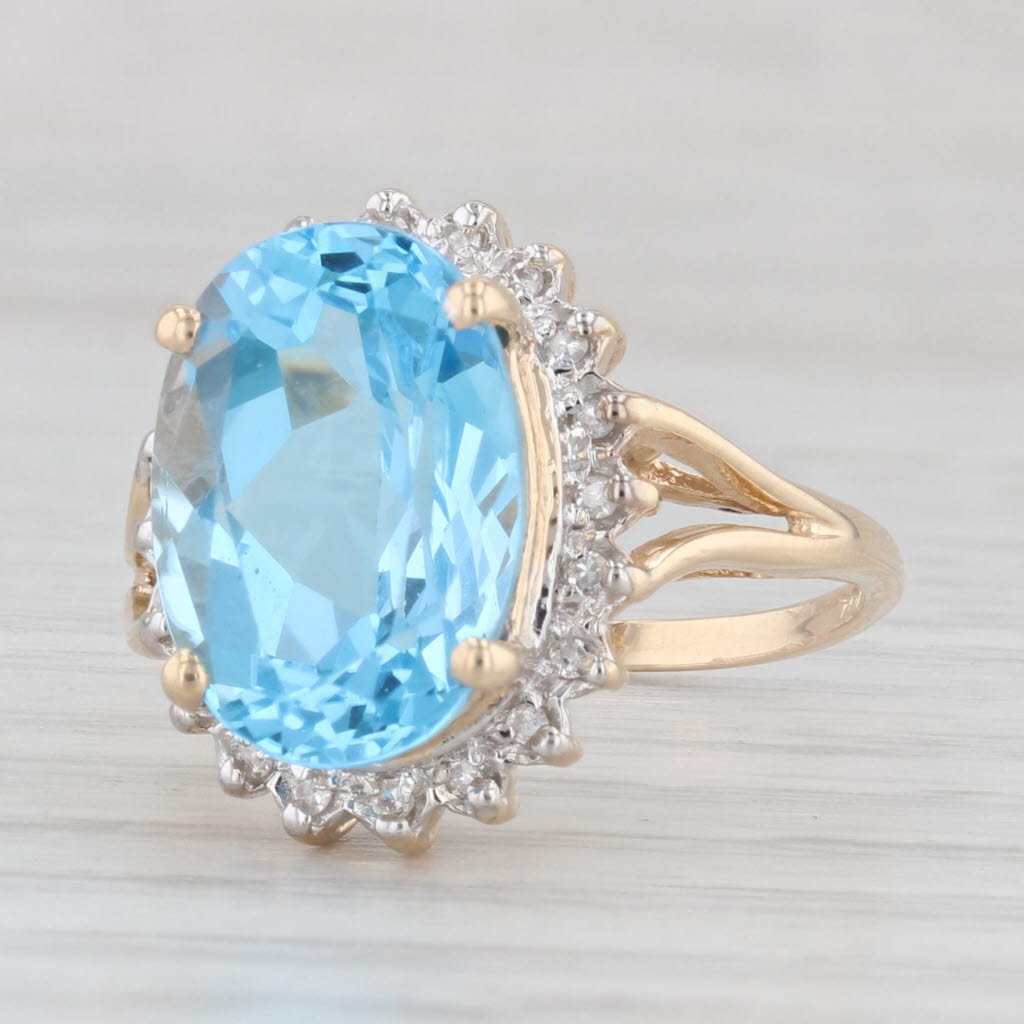 Light Gray 7.70ctw Oval Blue Topaz Diamond Halo Ring 10k Yellow Gold Size 7