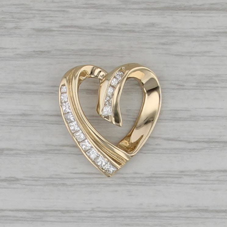0.27ctw Diamond Heart Pendant 14k Yellow Gold Open Floating Drop